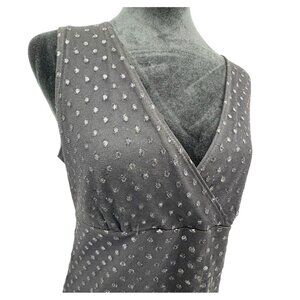 IN Studio Babydoll Tank Top Women M Black Mesh Polka Dot V Neck Empire Waist Vtg